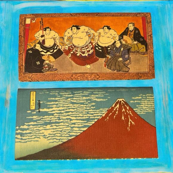 (2) Japanese Wagami Zemliya Rice Paper Wallet & Papers Sumo Wrestlers/Mount Fuji - Picture 1 of 11